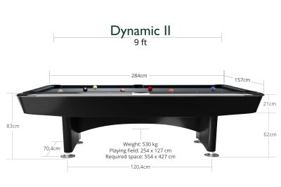 Професионална маса за билярд DYNAMIC II, Черен лак, 9 фута