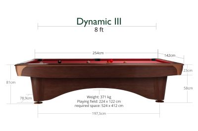 Професионална маса за билярд DYNAMIC III, 8 фута